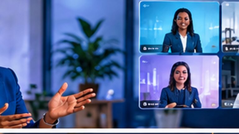 Business trainer creating an AI-assisted employee training video in a modern workplace