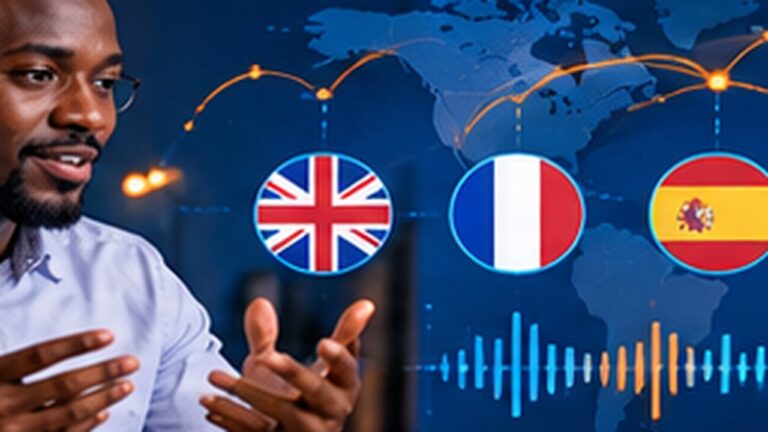 Business video being localized into multiple languages using AI-assisted dubbing