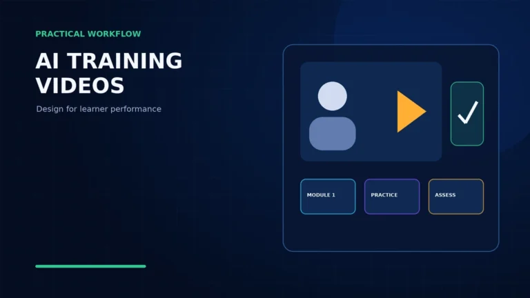 Professional editorial illustration for AI training videos with Synthesia article.